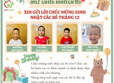 Mầm non Vườn Táo xin gửi những lời chúc tốt đẹp nhất đến các bé yêu có sinh nhật trong tháng 12!