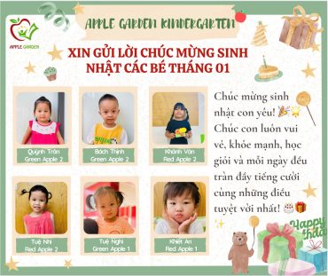 Mầm non Vườn Táo xin gửi những lời chúc tốt đẹp nhất đến các bé yêu có sinh nhật trong Tháng 01!