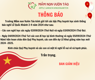 📣 THÔNG BÁO NGHỈ LỄ QUỐC KHÁNH 02/9/2024